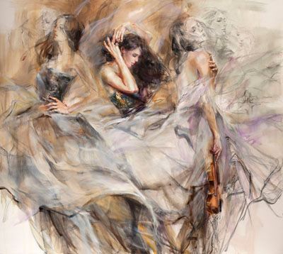 Anna Razumovskaya Hand Signed and Numbered Limited Edition Artist Embellished Canvas Giclee:"Auburn Melody"