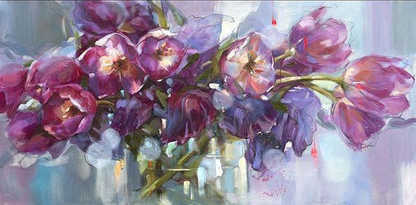 Anna Razumovskaya Hand Signed and Numbered Limited Edition Artist Embellished Canvas Giclee: "Violet Dreams"