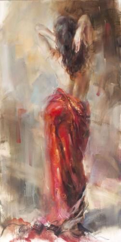 Anna Razumovskaya Hand Signed and Numbered Limited Edition Artist Embellished Canvas Giclee:"Aurora in Red 2"
