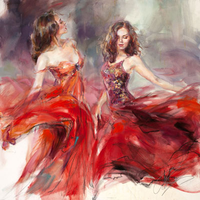 Anna Razumovskaya Hand Signed and Numbered Limited Edition Artist Embellished Canvas Giclee: "Blazing Dance 1 (II)"
