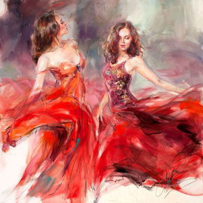 Anna Razumovskaya Hand Signed and Numbered Limited Edition Artist Embellished Canvas Giclee: "Blazing Dance 1 (II)"