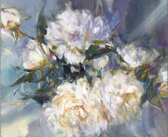 Anna Razumovskaya Hand Signed and Numbered Limited Edition Artist Embellished Canvas Giclee:"Veil Of Petals"