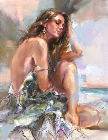 Anna Razumovskaya Hand Signed and Numbered Limited Edition Artist Embellished Canvas Giclee:"Held By The Horizon"