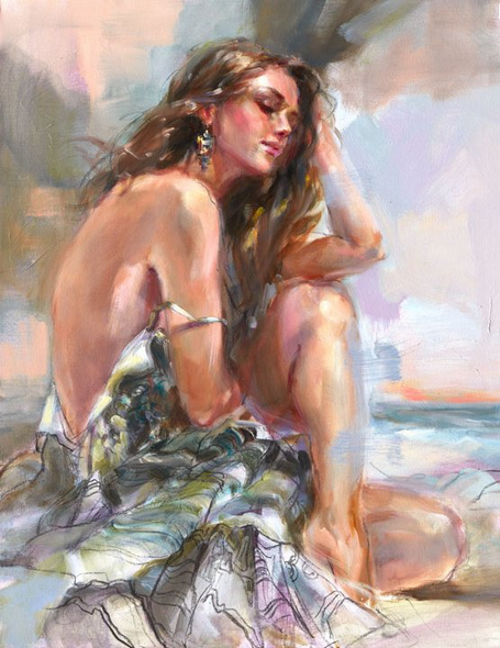 Anna Razumovskaya Hand Signed and Numbered Limited Edition Artist Embellished Canvas Giclee:"Held By The Horizon"