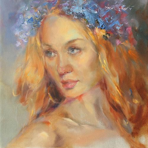 Anna Razumovskaya Hand Signed and Numbered Limited Edition Artist Embellished Canvas Giclee: "Blue Flower"