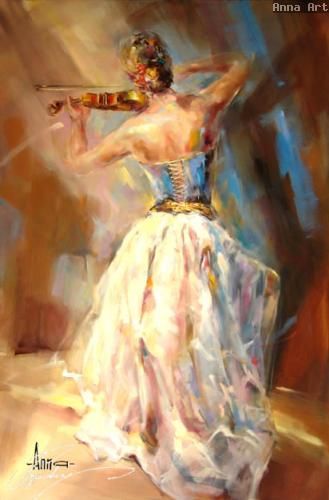 Anna Razumovskaya Hand Signed and Numbered Limited Edition Artist Embellished Canvas Giclee: "BLUE NOTE 3"