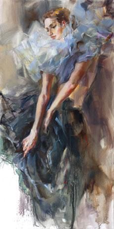 Anna Razumovskaya Hand Signed and Numbered Limited Edition Artist Embellished Canvas Giclee:"Blue Pierrette2"