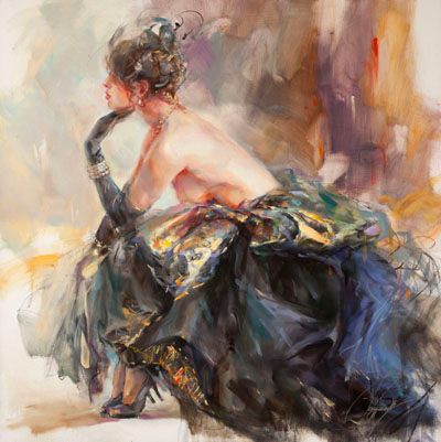 Anna Razumovskaya Hand Signed and Numbered Limited Edition Artist Embellished Canvas Giclee:"Burlesque"