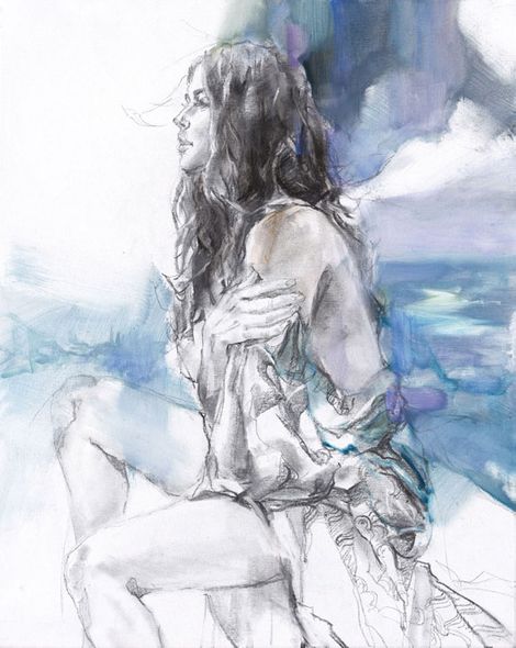 Anna Razumovskaya Hand Signed and Numbered Limited Edition Artist Embellished Canvas Giclee:"By the Sea"
