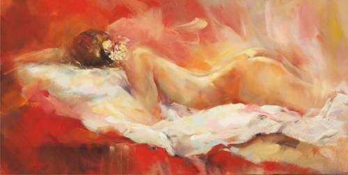 Anna Razumovskaya Hand Signed and Numbered Limited Edition Artist Embellished Canvas Giclee: "By The Window"