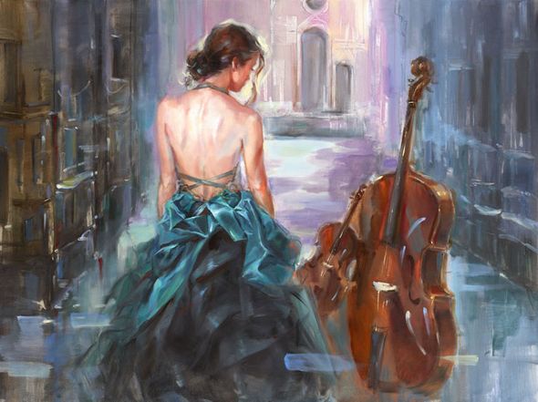 Anna Razumovskaya Hand Signed and Numbered Limited Edition Artist Embellished Canvas Giclee:"Concerto 4"