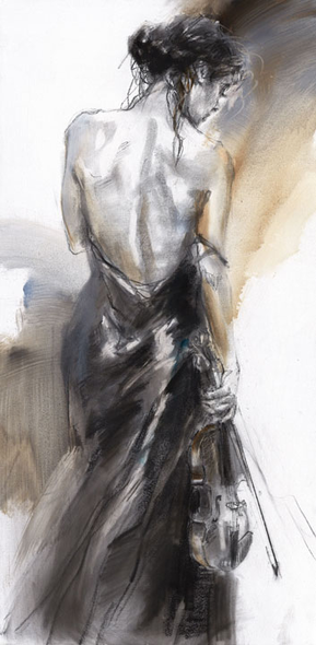 Anna Razumovskaya Hand Signed and Numbered Limited Edition Artist Embellished Canvas Giclee:"Holding Silence"