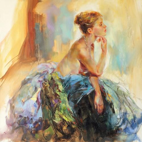 Anna Razumovskaya Hand Signed and Numbered Limited Edition Artist Embellished Canvas Giclee: "Contemplation"