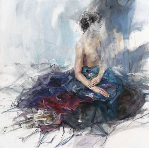 Anna Razumovskaya Hand Signed and Numbered Limited Edition Artist Embellished Canvas Giclee:"Distant Song"