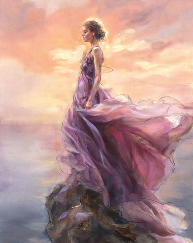 Anna Razumovskaya Hand Signed and Numbered Limited Edition Artist Embellished Canvas Giclee:"Carried By The Light"