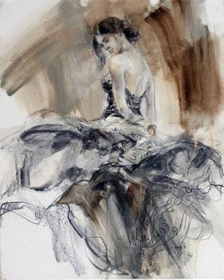Anna Razumovskaya Hand Signed and Numbered Limited Edition Artist Embellished Canvas Giclee:"Flamenco (Sepia 2)"
