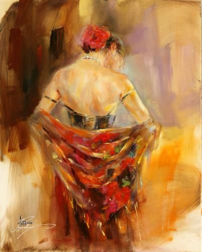 Anna Razumovskaya Hand Signed and Numbered Limited Edition Artist Embellished Canvas Giclee: "Foulard Rouge 1"