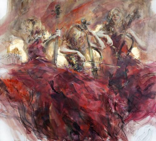 Anna Razumovskaya Hand Signed and Numbered Limited Edition Artist Embellished Canvas Giclee:"Golden Cord"