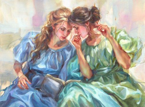Anna Razumovskaya Hand Signed and Numbered Limited Edition Artist Embellished Canvas Giclee:"A Quiet Bond"