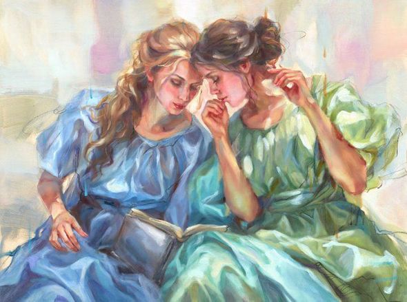 Anna Razumovskaya Hand Signed and Numbered Limited Edition Artist Embellished Canvas Giclee:"A Quiet Bond"