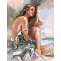 Anna Razumovskaya Hand Signed and Numbered Limited Edition Artist Embellished Canvas Giclee:"Held By The Horizon"