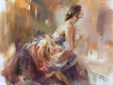 Anna Razumovskaya Hand Signed and Numbered Limited Edition Artist Embellished Canvas Giclee:"In The Golden Light"