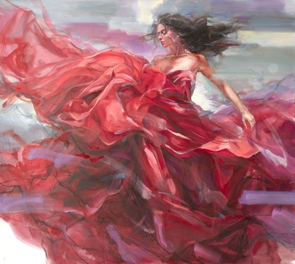 Anna Razumovskaya Hand Signed and Numbered Limited Edition Artist Embellished Canvas Giclee:"Dance Of Flames"