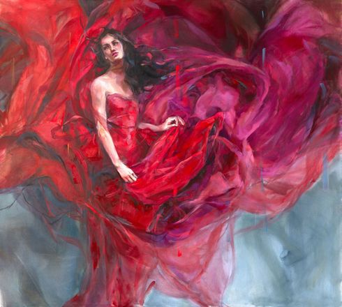 Anna Razumovskaya Hand Signed and Numbered Limited Edition Artist Embellished Canvas Giclee:"Alta Rossa"