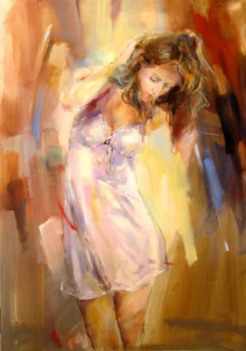 Anna Razumovskaya Hand Signed and Numbered Limited Edition Artist Embellished Canvas Giclee: "Morning Angel"