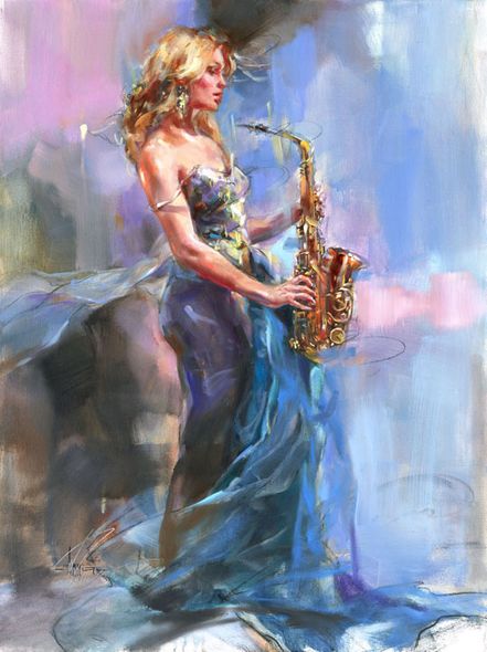Anna Razumovskaya Hand Signed Limited Edition Artist Embellished Canvas Giclee: "Outpouring"
