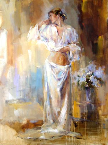 Anna Razumovskaya Hand Signed and Numbered Limited Edition Artist Embellished Canvas Giclee: "Odalisque 1"