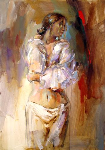 Anna Razumovskaya Hand Signed and Numbered Limited Edition Artist Embellished Canvas Giclee: "Odalisque 2"