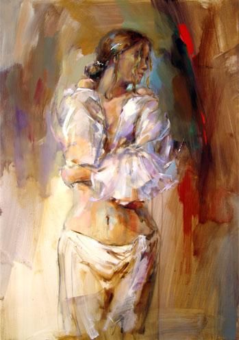 Anna Razumovskaya Hand Signed and Numbered Limited Edition Artist Embellished Canvas Giclee: "Odalisque 2"