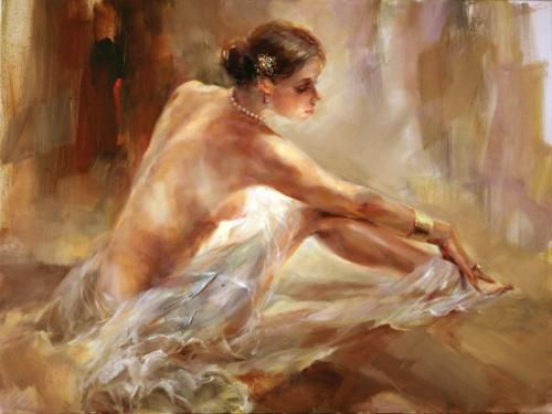 Anna Razumovskaya Hand Signed and Numbered Limited Edition Artist Embellished Canvas Giclee: "Olga"
