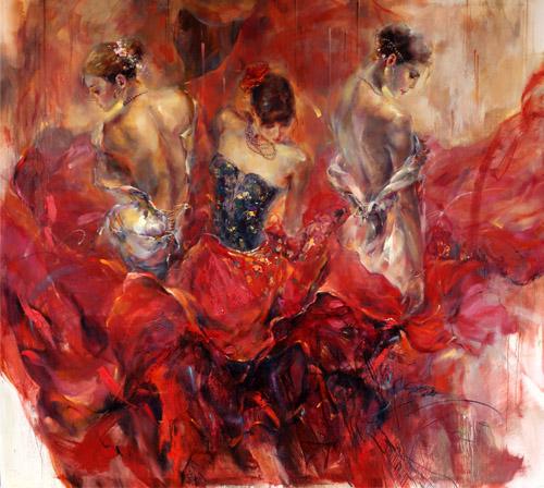 Anna Razumovskaya Hand Signed and Numbered Limited Edition Artist Embellished Canvas Giclee: "Past. Present. Future 1"