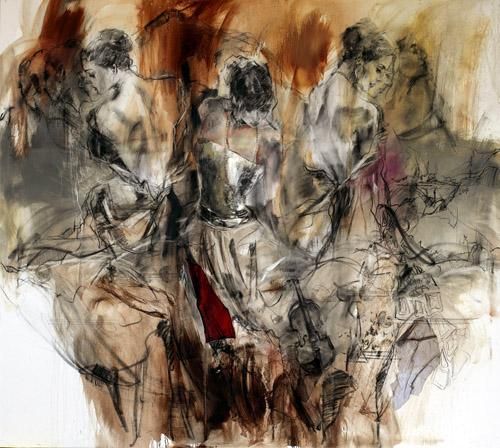 Anna Razumovskaya Hand Signed and Numbered Limited Edition Artist Embellished Canvas Giclee: "Past. Present. Future 2"