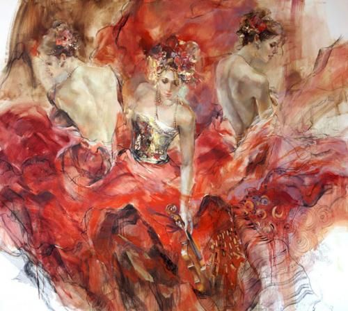 Anna Razumovskaya Hand Signed and Numbered Limited Edition Artist Embellished Canvas Giclee:"Past, Present, Future"