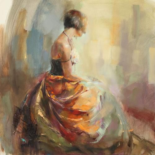 Anna Razumovskaya Hand Signed and Numbered Limited Edition Artist Embellished Canvas Giclee: "Pearl Necklace"
