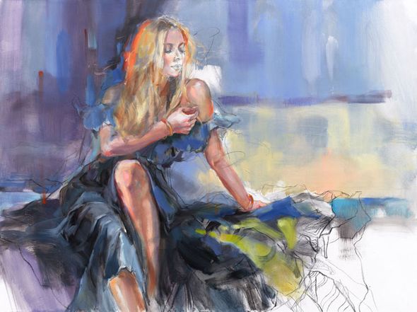 Anna Razumovskaya Hand Signed Limited Edition Artist Embellished Canvas Giclee: "Strapless"