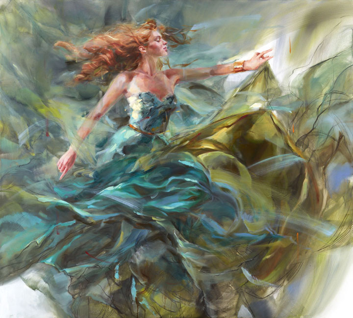 Anna Razumovskaya Hand Signed Limited Edition Artist Embellished Canvas Giclee: "The Beauty of Movement"