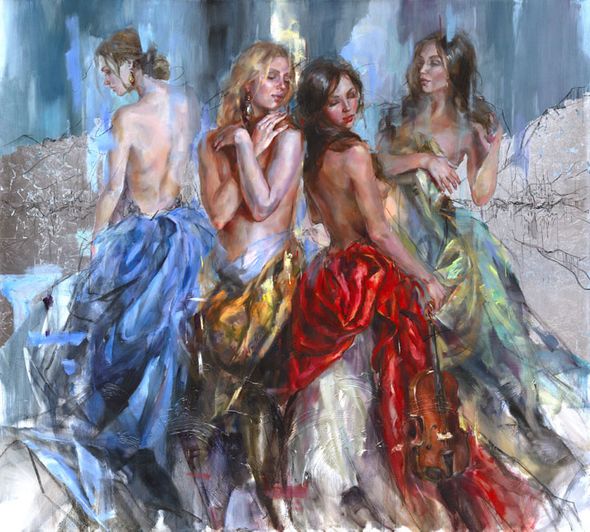 Anna Razumovskaya Hand Signed Limited Edition Artist Embellished Canvas Giclee: "Enigma"