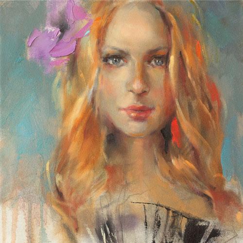 Anna Razumovskaya Hand Signed and Numbered Limited Edition Artist Embellished Canvas Giclee: "Purple Flower"