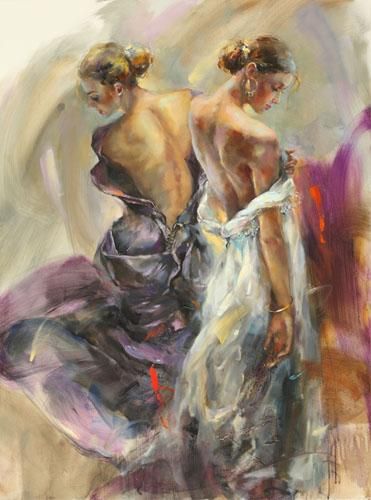 Anna Razumovskaya Hand Signed and Numbered Limited Edition Artist Embellished Canvas Giclee: "Purple Grace"