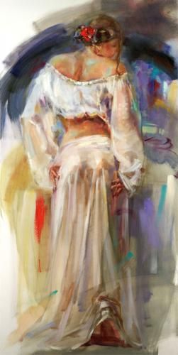 Anna Razumovskaya Hand Signed and Numbered Limited Edition Artist Embellished Canvas Giclee: "Red Flower"