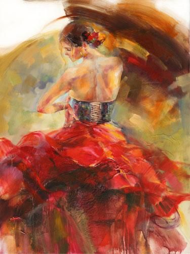 Anna Razumovskaya Hand Signed and Numbered Limited Edition Artist Embellished Canvas Giclee: "Red Passion 2"