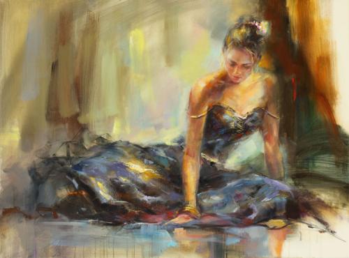 Anna Razumovskaya Hand Signed and Numbered Limited Edition Artist Embellished Canvas Giclee: "Resting Moment"