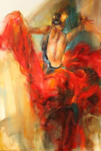 Anna Razumovskaya Hand Signed and Numbered Limited Edition Artist Embellished Canvas Giclee: "She Dances In Beauty 3"