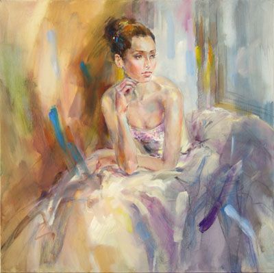 Anna Razumovskaya Hand Signed and Numbered Limited Edition Artist Embellished Canvas Giclee:"Soft as Silk"