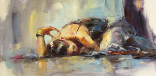 Anna Razumovskaya Hand Signed and Numbered Limited Edition Artist Embellished Canvas Giclee: "Solitude"