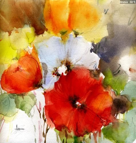 Anna Razumovskaya Hand Signed and Numbered Limited Edition Artist Embellished Canvas Giclee: "SUMMER FLOWERS"